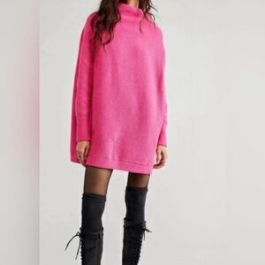 Free People Ottoman Slouchy Knit Tunic Sweater/Dress Cotton Blend Barbie Pink S